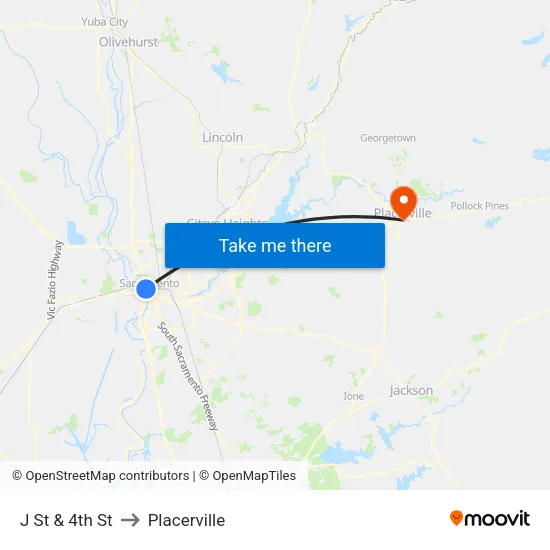 J St & 4th St to Placerville map