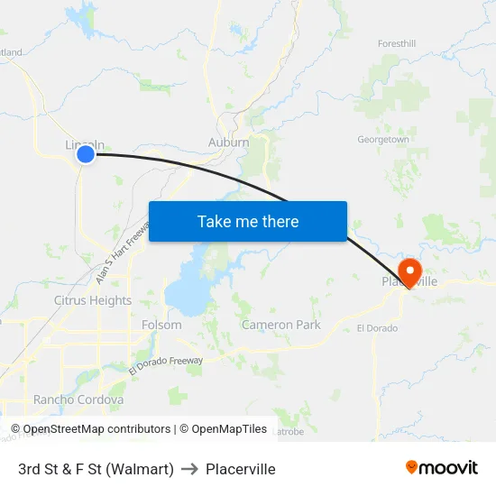 3rd St & F St (Walmart) to Placerville map