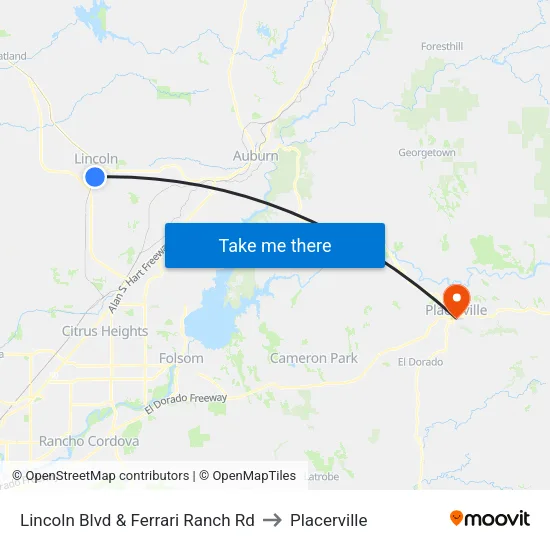 Lincoln Blvd & Ferrari Ranch Rd to Placerville map