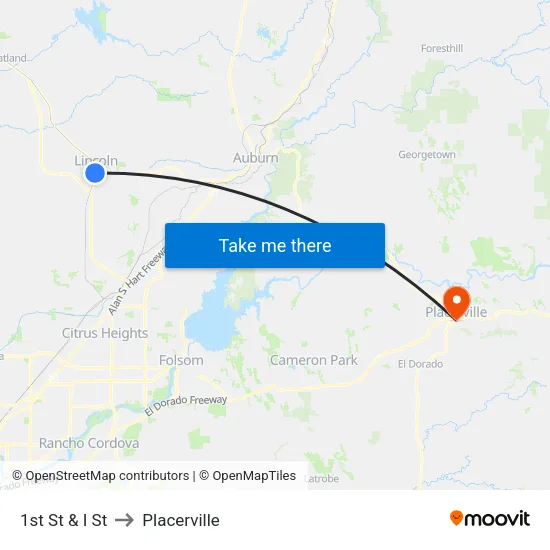 1st St & I St to Placerville map