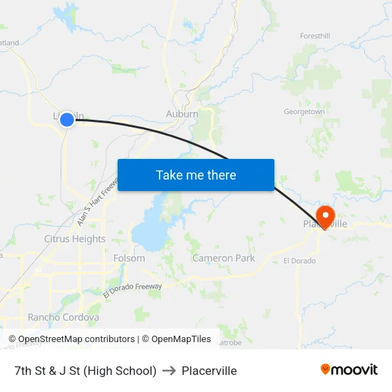 7th St & J St (High School) to Placerville map