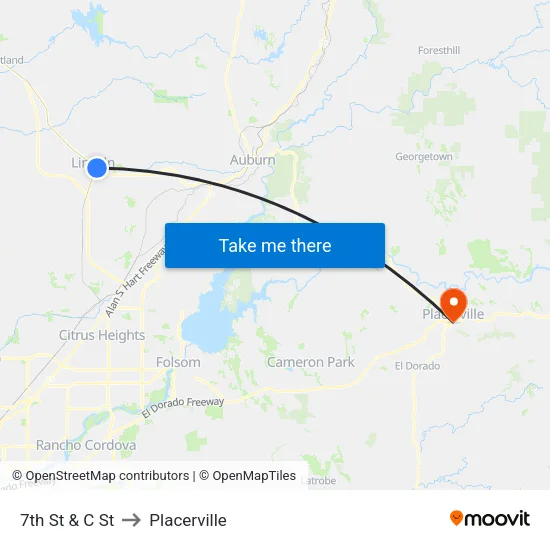 7th St & C St to Placerville map