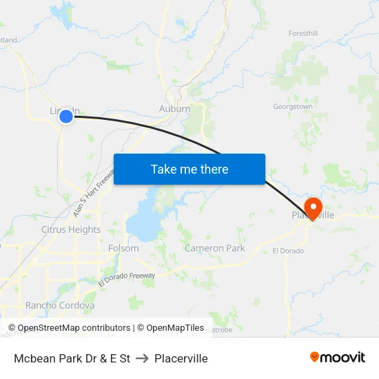 Mcbean Park Dr & E St to Placerville map