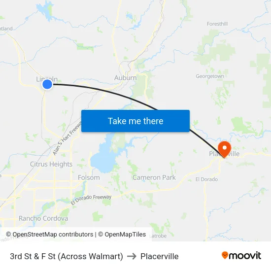 3rd St & F St (Across Walmart) to Placerville map