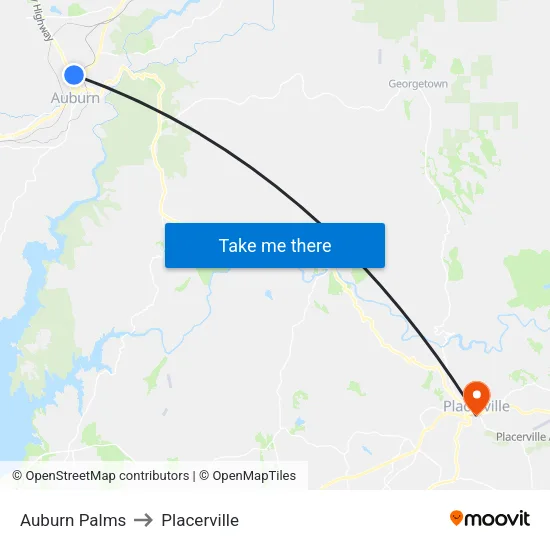 Auburn Palms to Placerville map