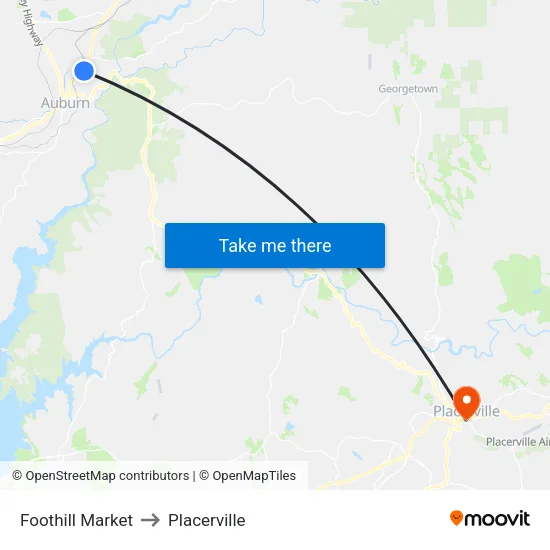 Foothill Market to Placerville map