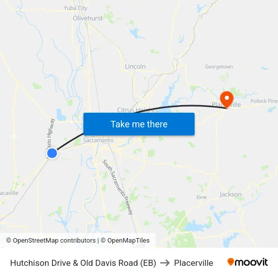 Hutchison Drive & Old Davis Road (EB) to Placerville map