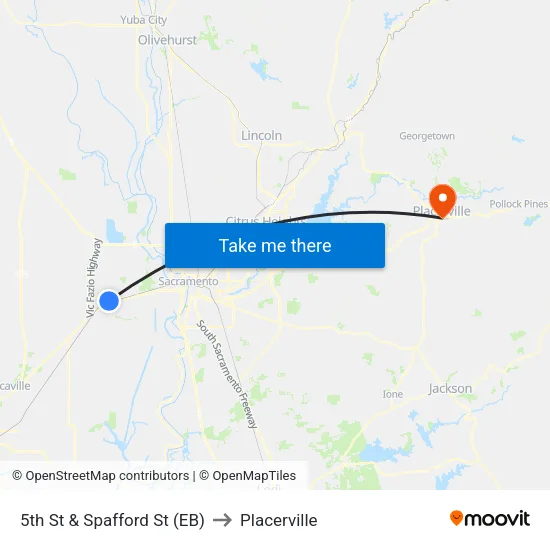 5th St & Spafford St (EB) to Placerville map