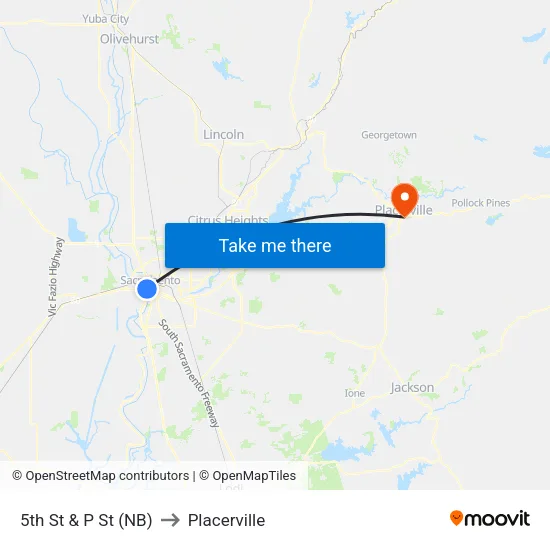 5th St & P St (NB) to Placerville map