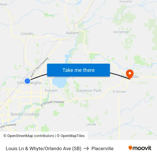 Louis Ln & Whyte/Orlando Ave (SB) to Placerville map