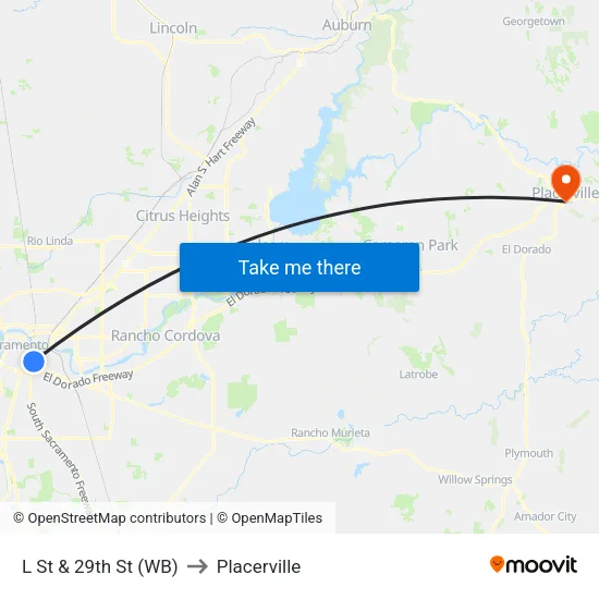 L St & 29th St (WB) to Placerville map