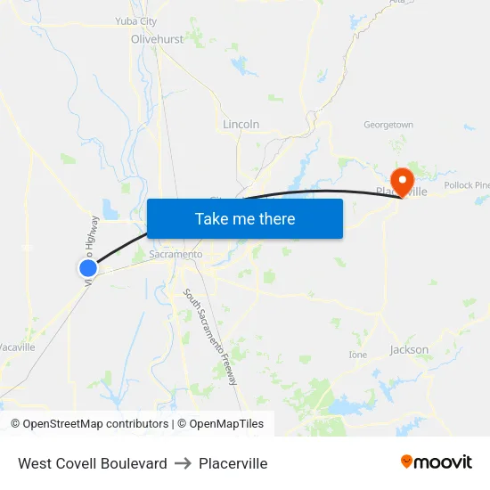 West Covell Boulevard to Placerville map
