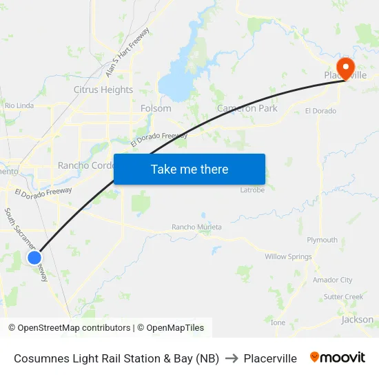 Cosumnes Light Rail Station & Bay (NB) to Placerville map