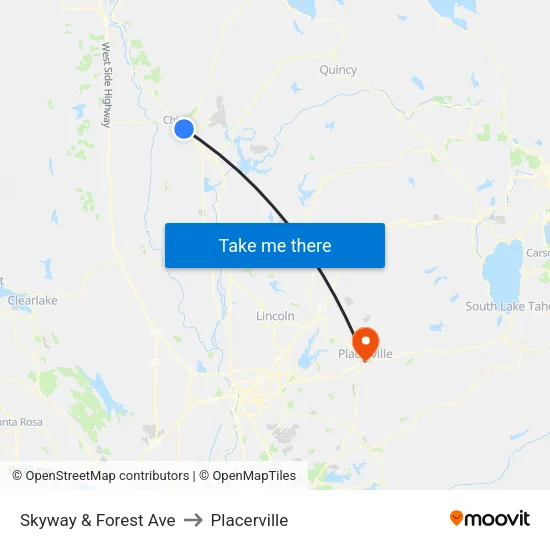 Skyway & Forest Ave to Placerville map