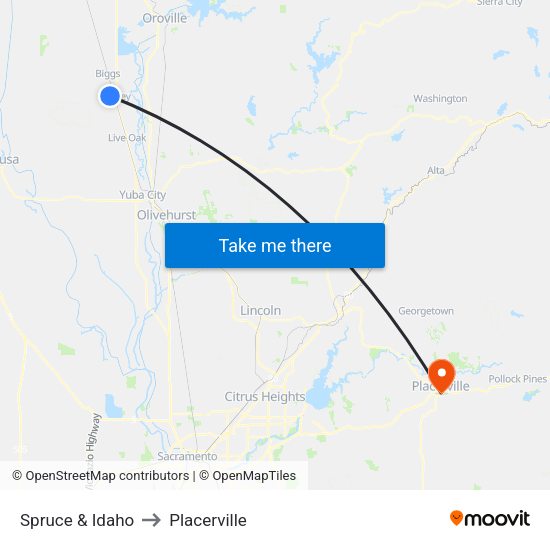 Spruce & Idaho to Placerville map