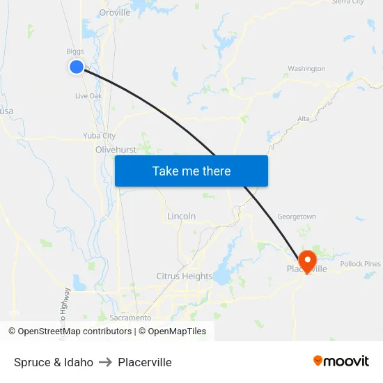 Spruce & Idaho to Placerville map