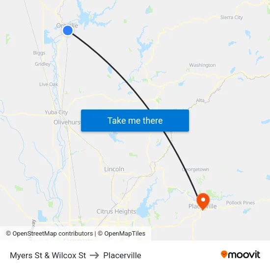 Myers St & Wilcox St to Placerville map