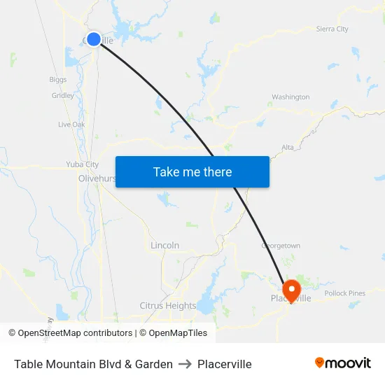 Table Mountain Blvd & Garden to Placerville map
