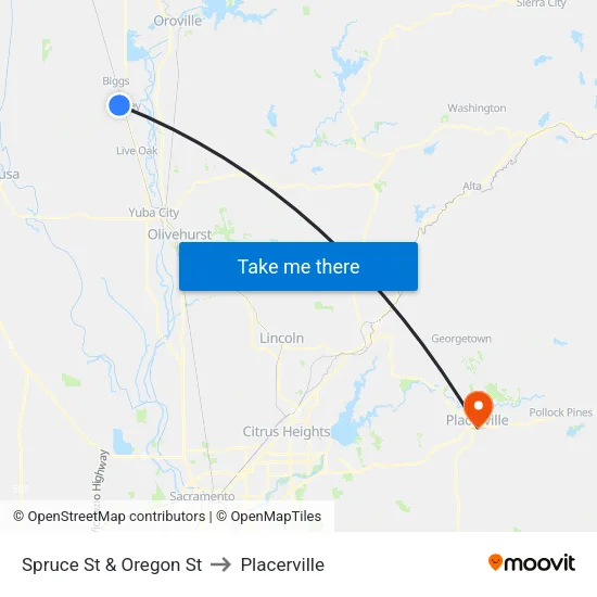 Spruce St & Oregon St to Placerville map