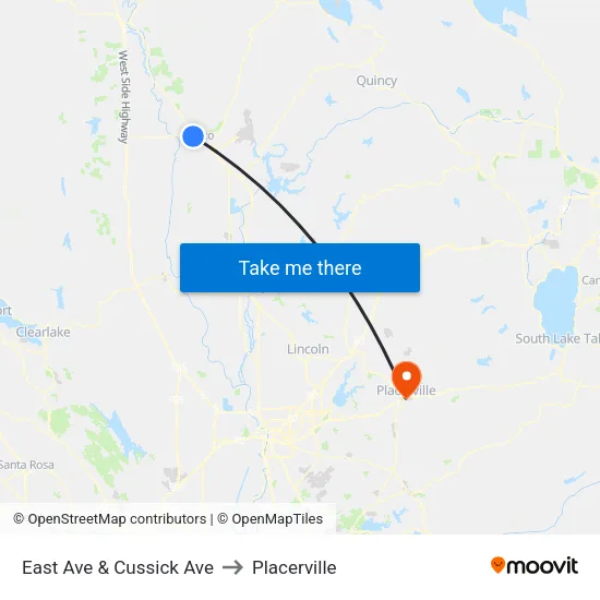 East Ave & Cussick Ave to Placerville map