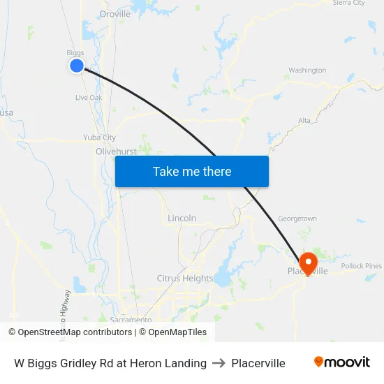W Biggs Gridley Rd at Heron Landing to Placerville map