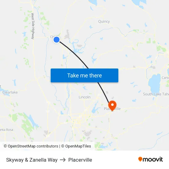 Skyway & Zanella Way to Placerville map