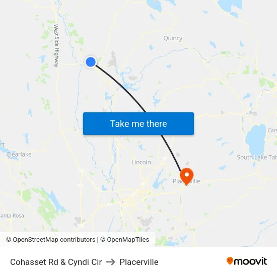 Cohasset Rd & Cyndi Cir to Placerville map