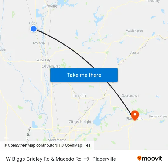 W Biggs Gridley Rd & Macedo Rd to Placerville map