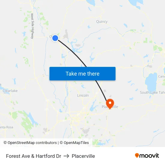 Forest Ave & Hartford Dr to Placerville map