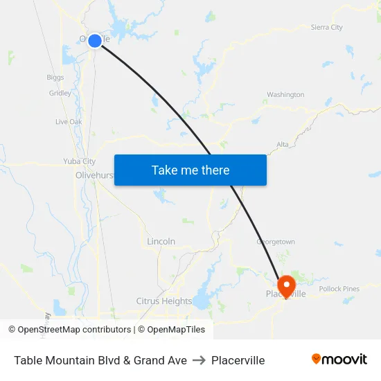 Table Mountain Blvd & Grand Ave to Placerville map