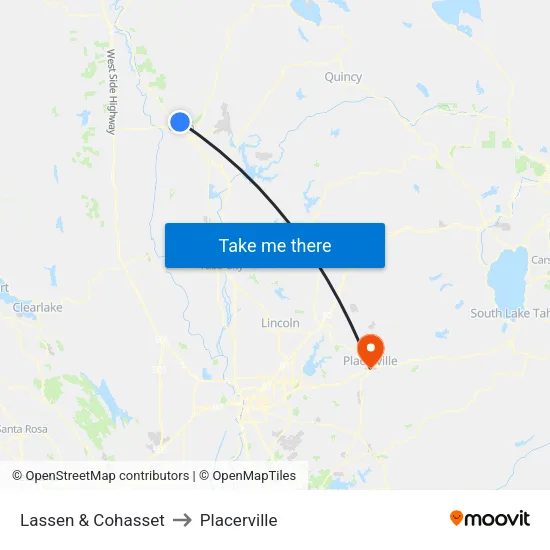 Lassen & Cohasset to Placerville map