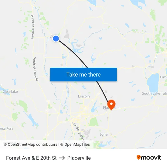 Forest Ave & E 20th St to Placerville map