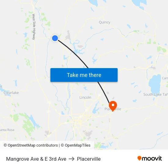 Mangrove Ave & E 3rd Ave to Placerville map