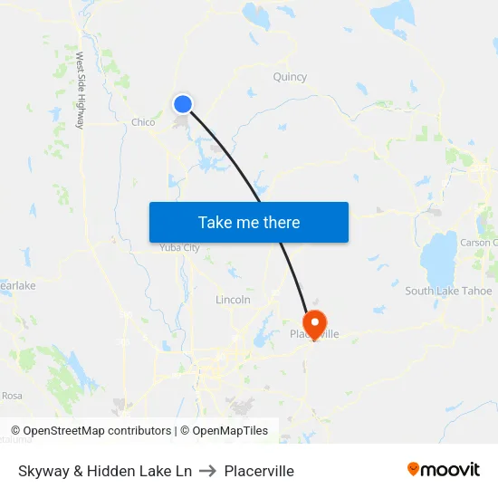 Skyway & Hidden Lake Ln to Placerville map