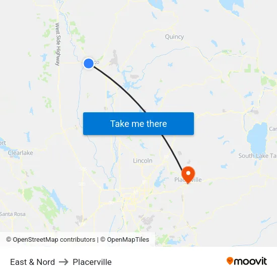 East & Nord to Placerville map