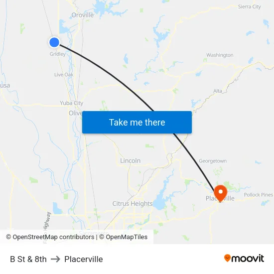 B St & 8th to Placerville map
