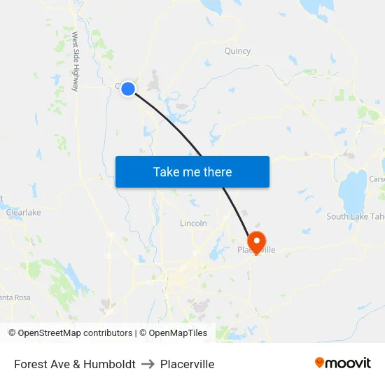 Forest Ave & Humboldt to Placerville map
