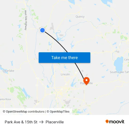 Park Ave & 15th St to Placerville map