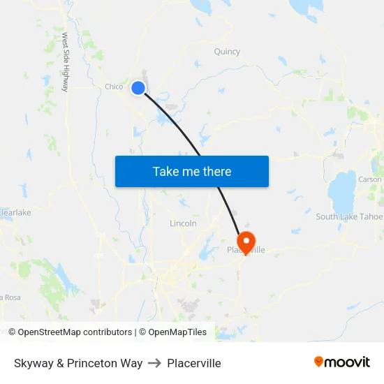 Skyway & Princeton Way to Placerville map