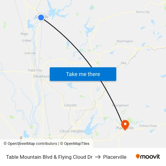 Table Mountain Blvd & Flying Cloud Dr to Placerville map