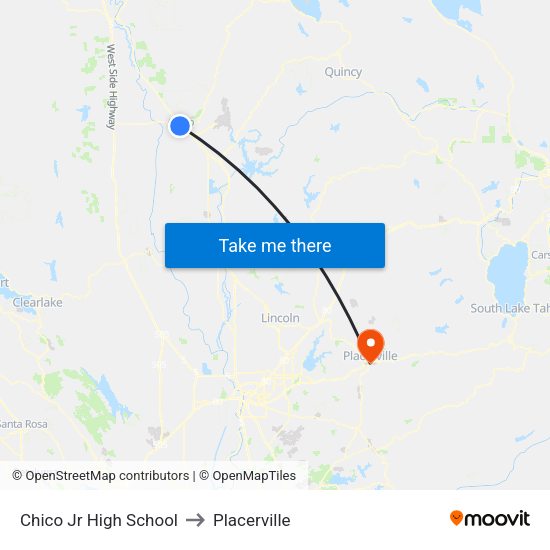 Chico Jr High School to Placerville map