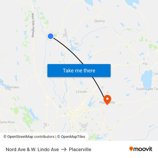Nord Ave & W. Lindo Ave to Placerville map
