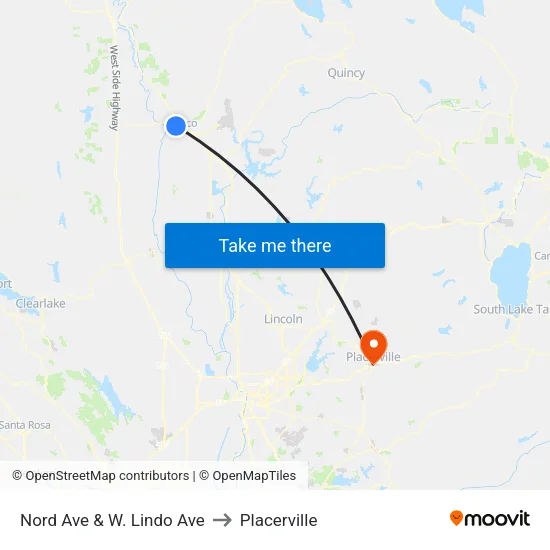 Nord Ave & W. Lindo Ave to Placerville map