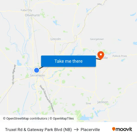 Truxel Rd & Gateway Park Blvd (NB) to Placerville map