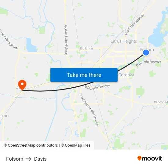 Folsom to Davis map
