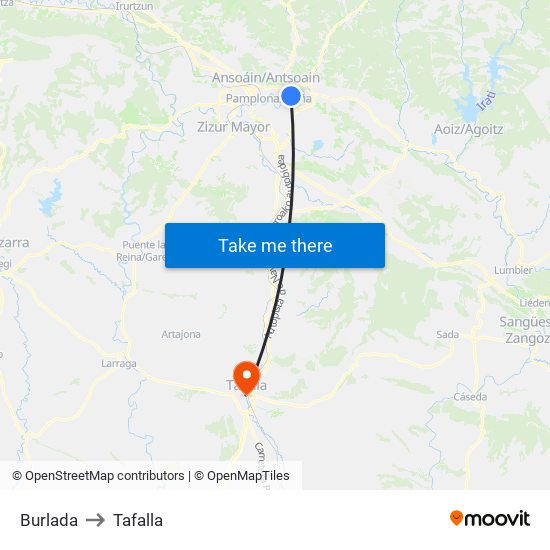 Burlada to Tafalla map
