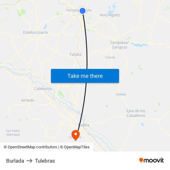 Burlada to Tulebras map