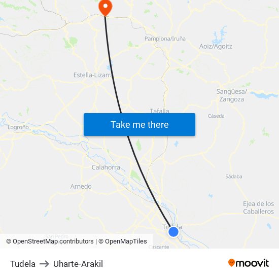 Tudela to Uharte-Arakil map