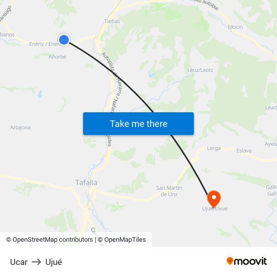 Ucar to Ujué map