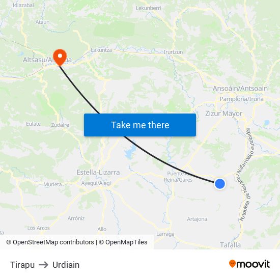Tirapu to Urdiain map